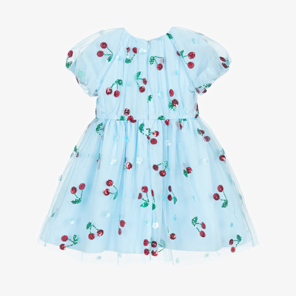 Self-Portrait-Girls Pale Blue Sequin Cherry Tulle Dress | Childrensalon Outlet