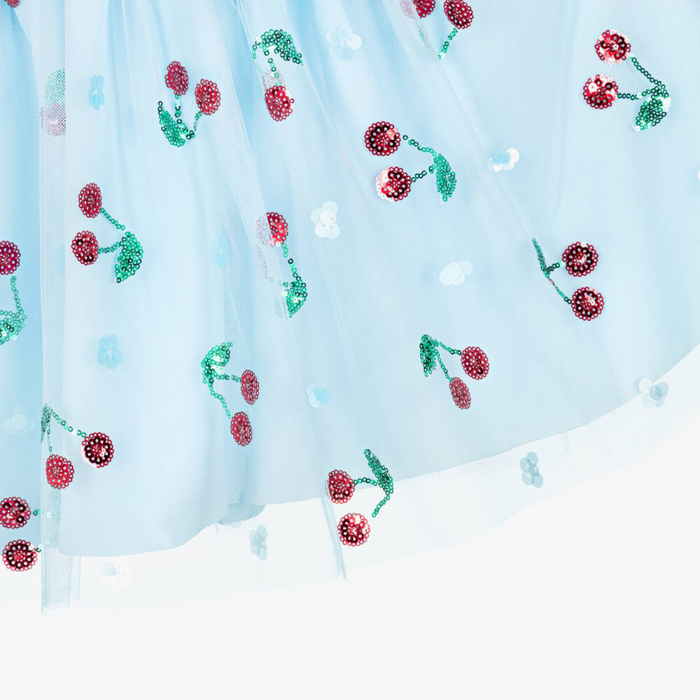 Self-Portrait-Girls Pale Blue Sequin Cherry Tulle Dress | Childrensalon Outlet