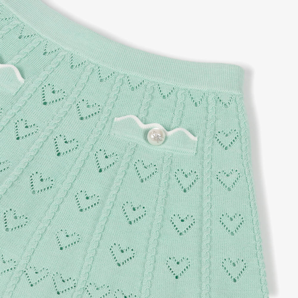Self-Portrait-Girls Pale Green Knit Heart Skirt with Bow Buttons | Childrensalon Outlet