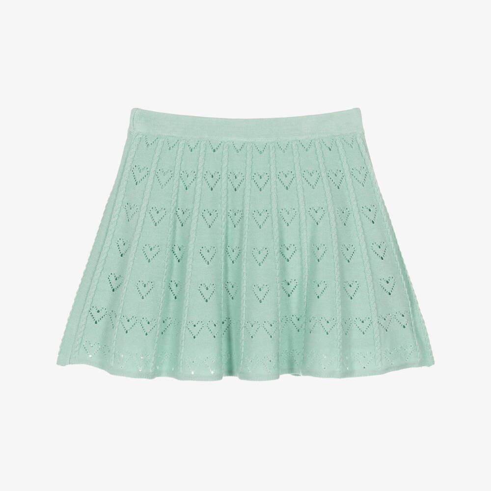 Self-Portrait-Girls Pale Green Knit Heart Skirt with Bow Buttons | Childrensalon Outlet