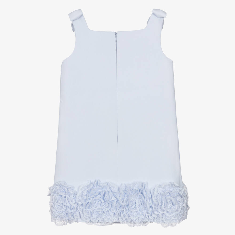 Self-Portrait-Girls Pastel Blue Crêpe Dress with Floral Lace Hem | Childrensalon Outlet
