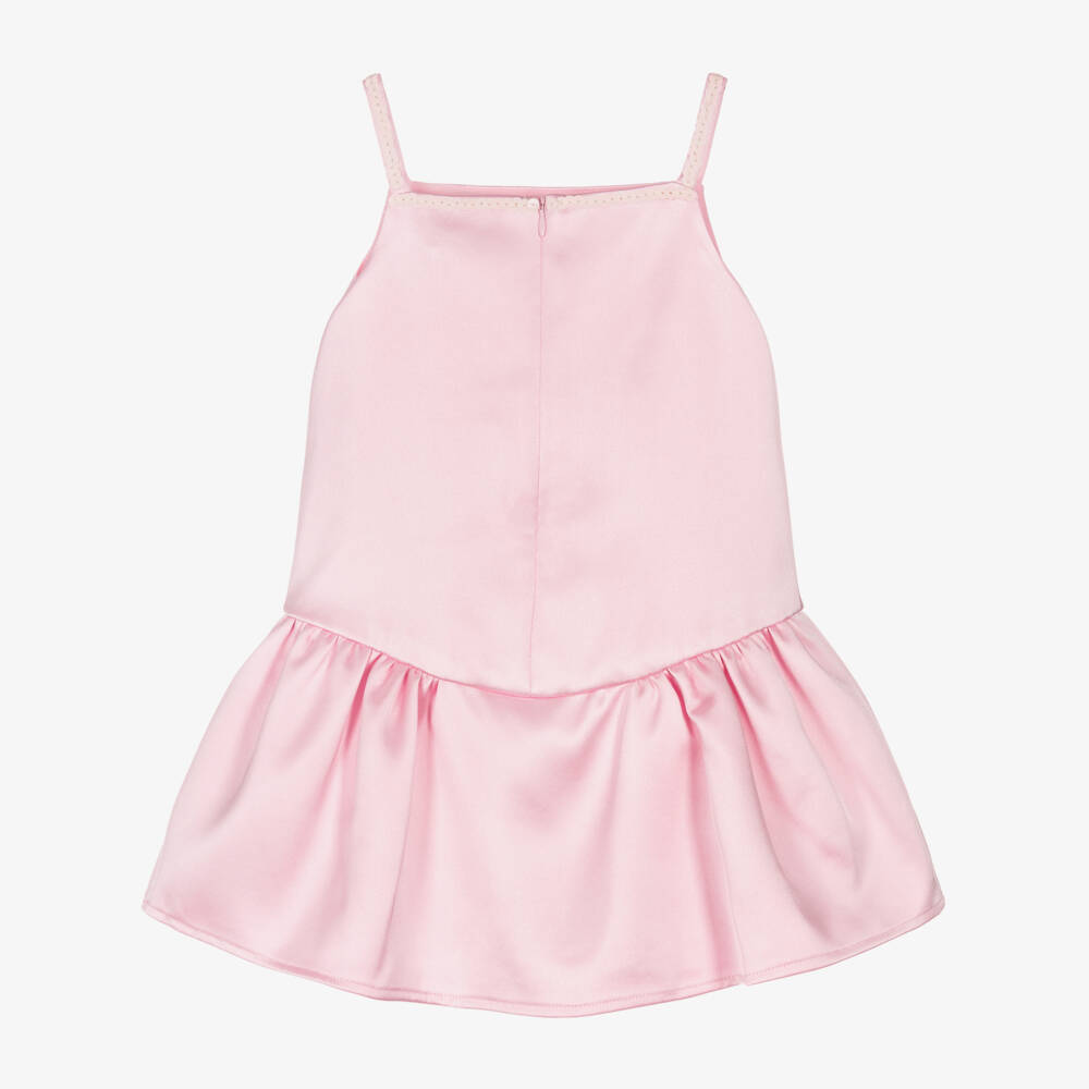 Self-Portrait-Girls Pastel Pink Satin Dress with Sequin Flowers | Childrensalon Outlet