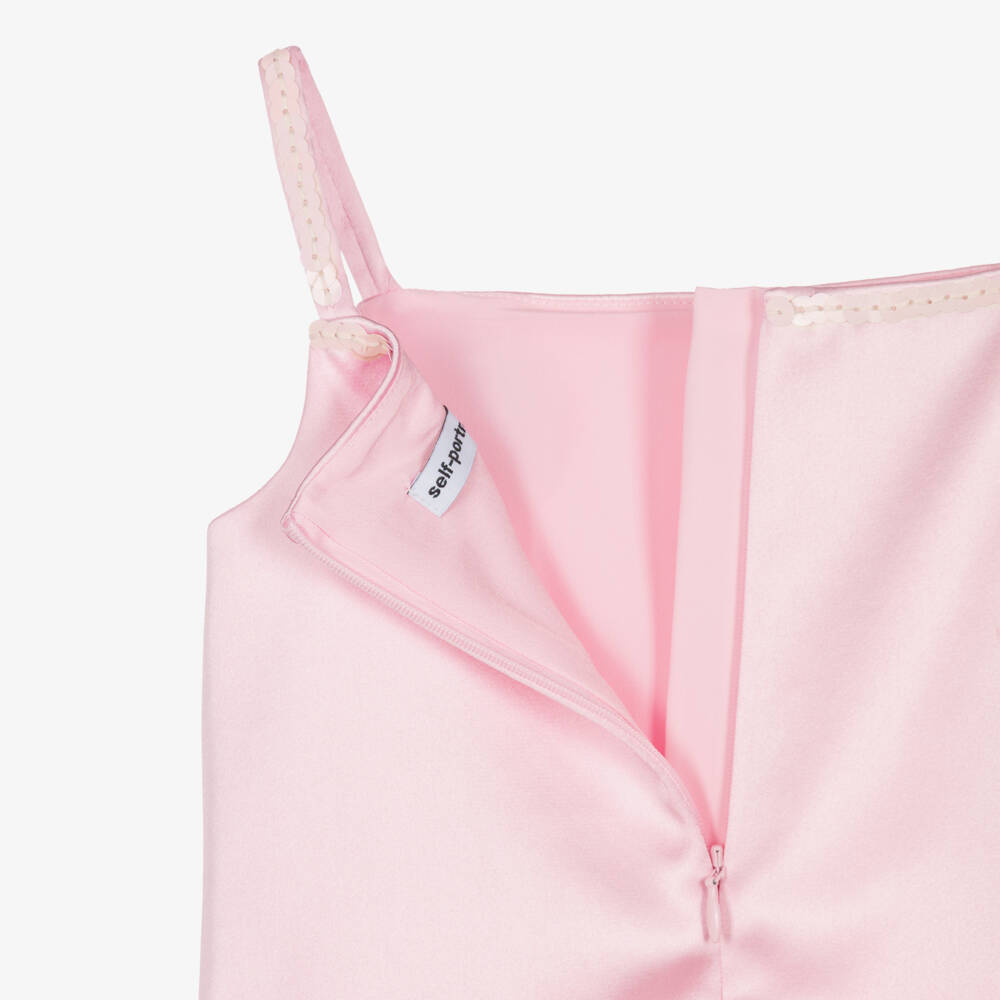 Self-Portrait-Girls Pastel Pink Satin Dress with Sequin Flowers | Childrensalon Outlet