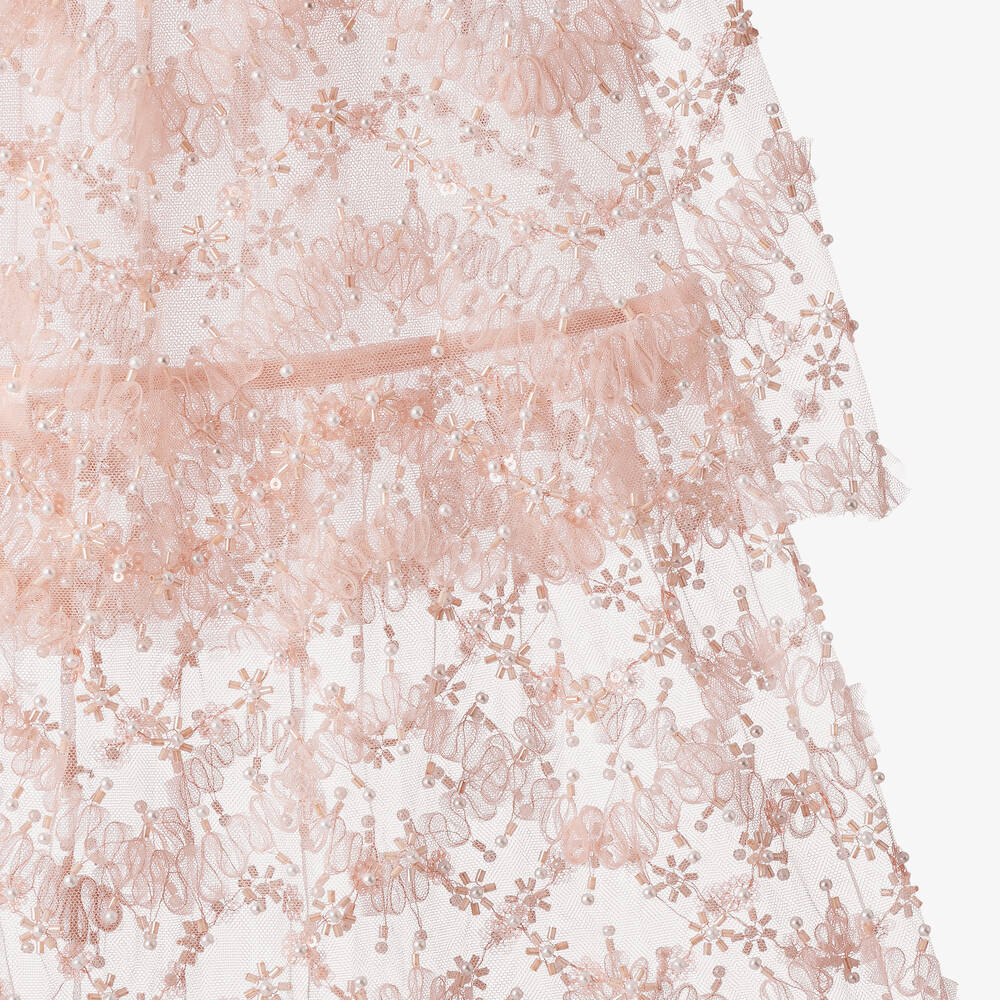 Self-Portrait-Girls Pink Bead & Faux Pearl Tulle Cape | Childrensalon Outlet