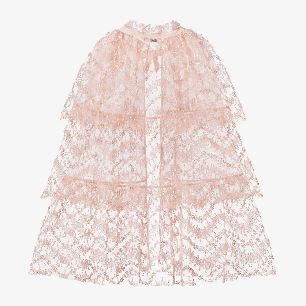Self-Portrait-Girls Pink Bead & Faux Pearl Tulle Cape | Childrensalon Outlet