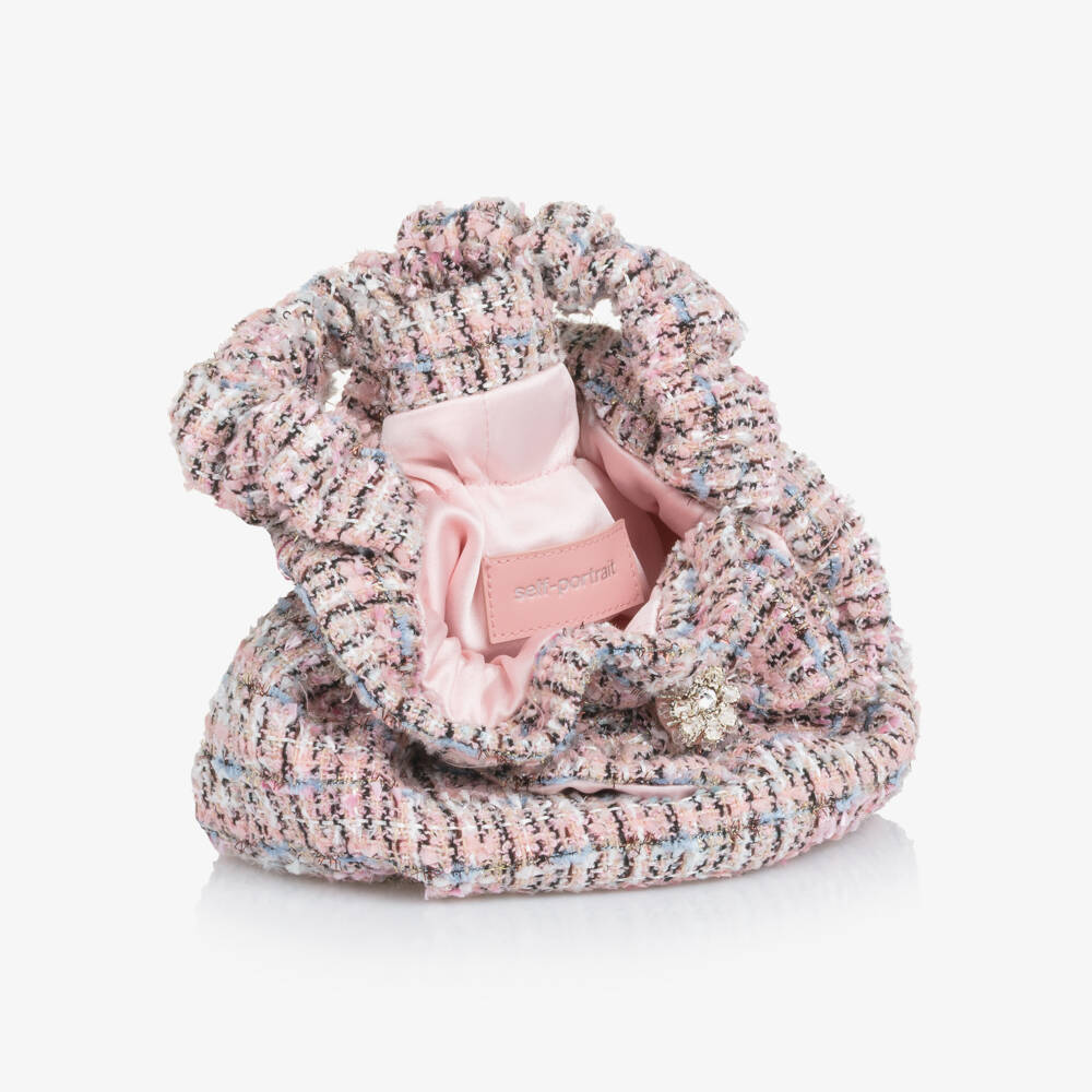 Self-Portrait-Girls Pink & Blue Glittery Tweed Handbag with Bow (18cm) | Childrensalon Outlet