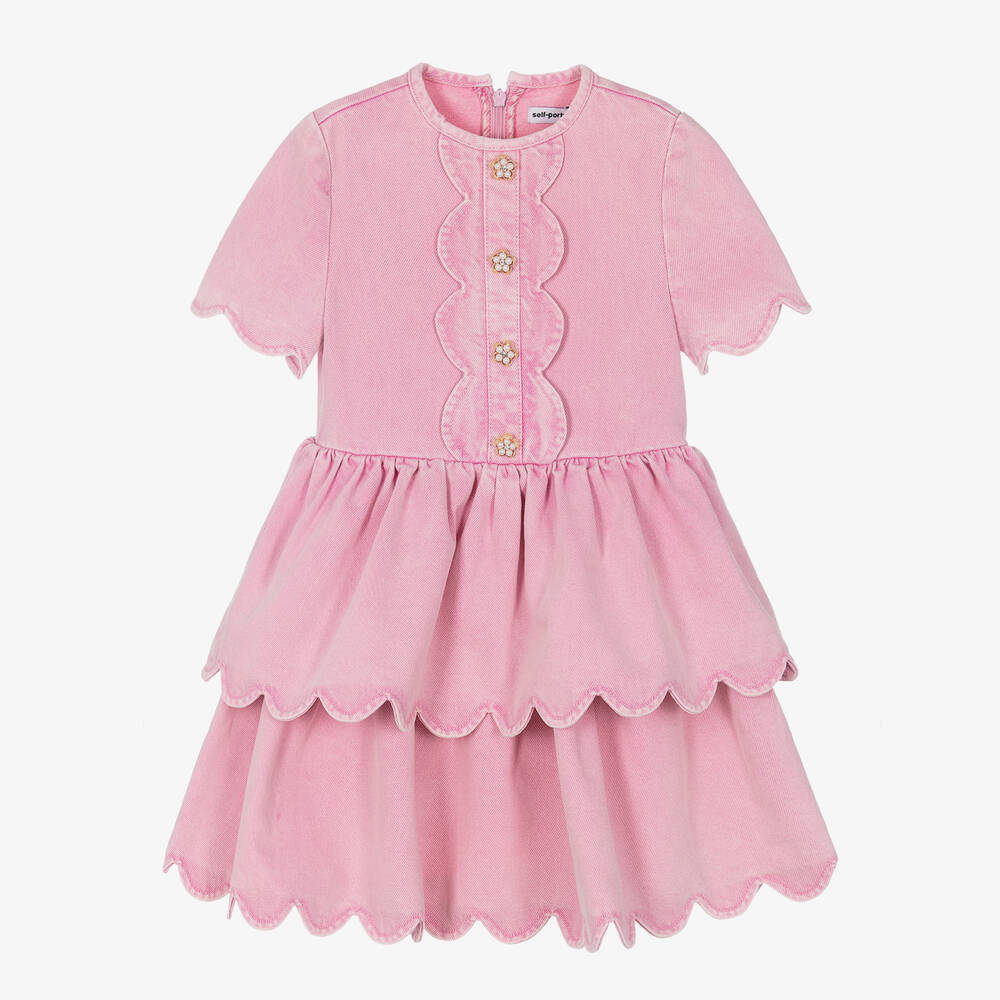 Self-Portrait-Girls Pink Denim Scallop Dress | Childrensalon Outlet