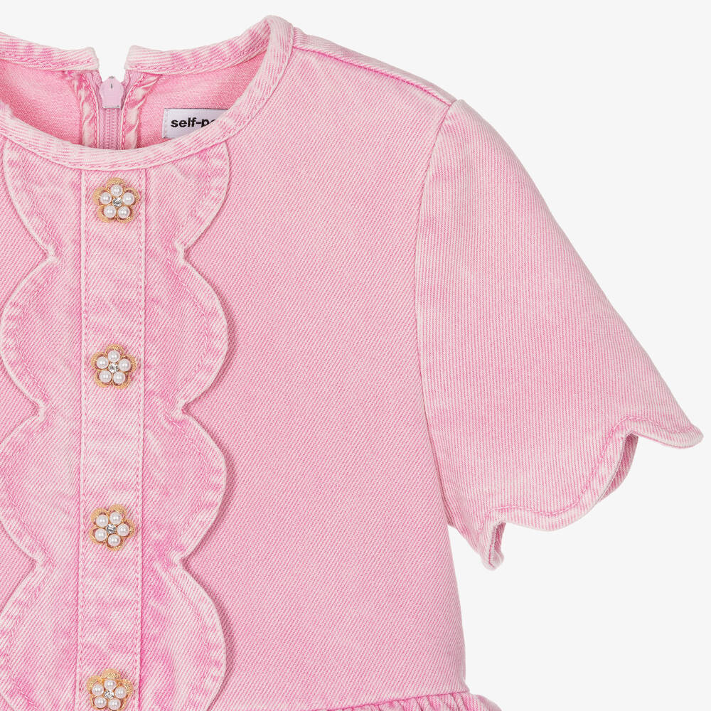 Self-Portrait-Girls Pink Denim Scallop Dress | Childrensalon Outlet