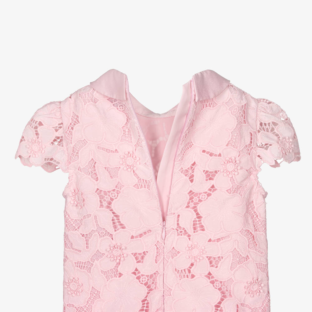 Self-Portrait-Girls Pink Dress with Embroidered Floral Lace | Childrensalon Outlet