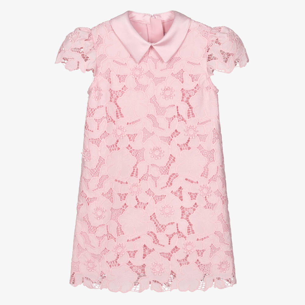 Self-Portrait-Girls Pink Dress with Embroidered Floral Lace | Childrensalon Outlet