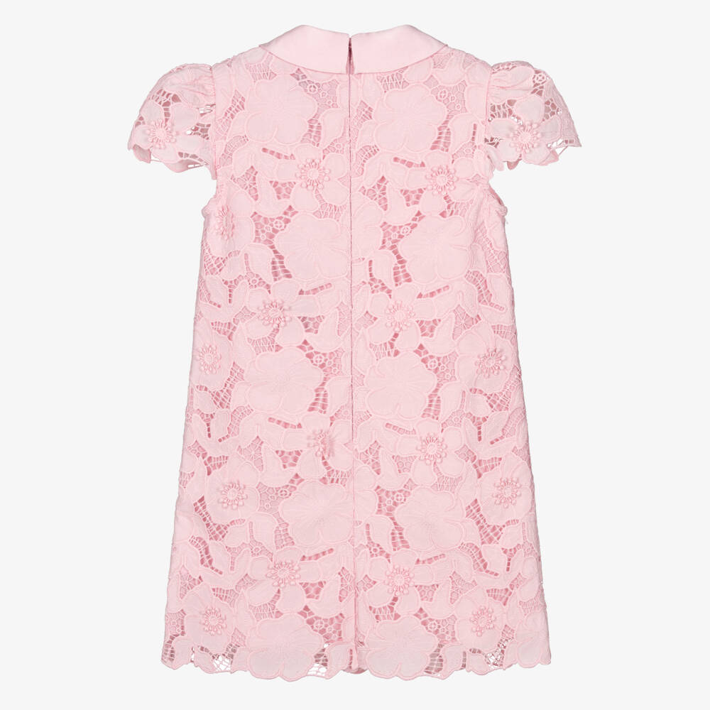 Self-Portrait-Girls Pink Dress with Embroidered Floral Lace | Childrensalon Outlet