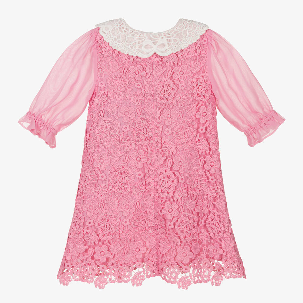 Self-Portrait-فستان دانتيل جوبير لون زهري مطرز بورود | Childrensalon Outlet