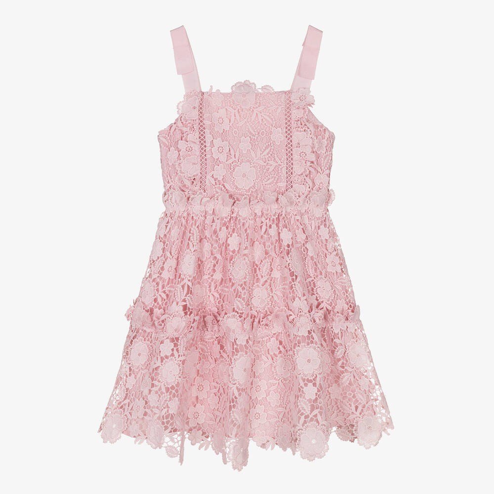 Self-Portrait - Girls Pink Giupure Lace Dress | Childrensalon