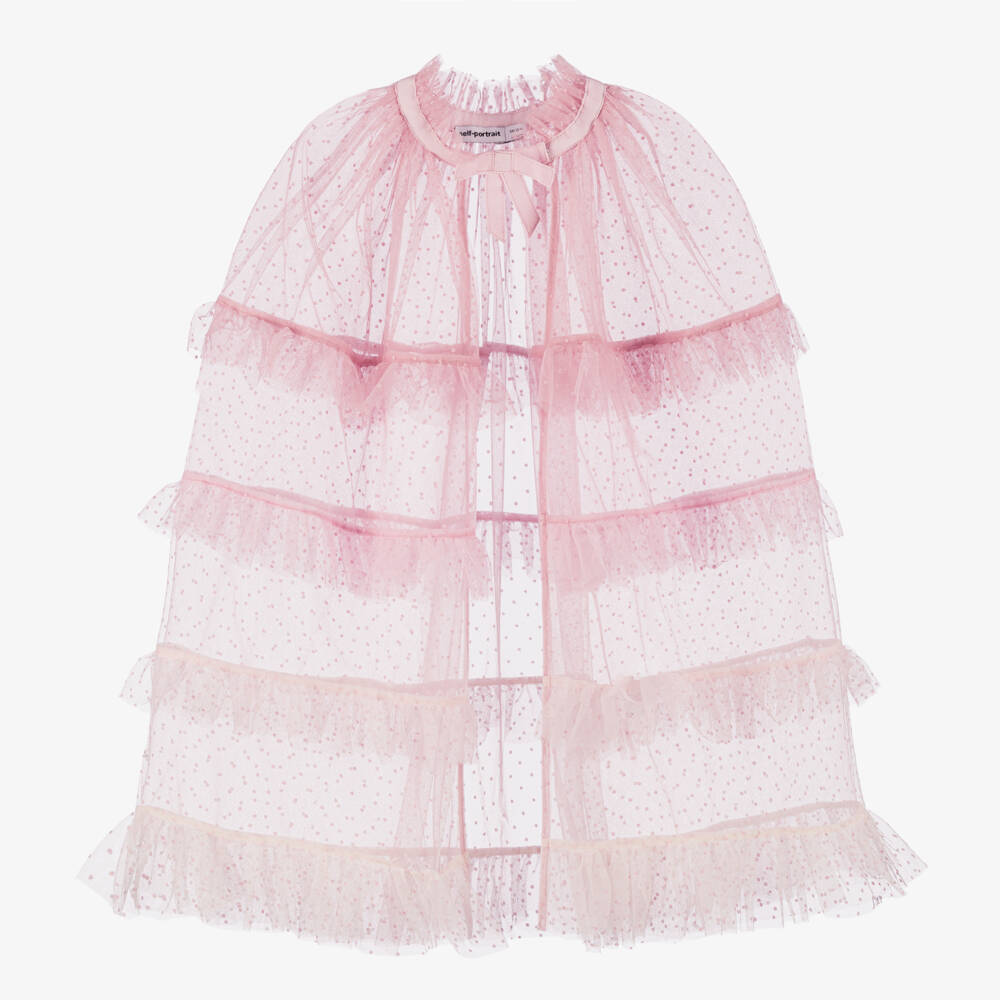 Self-Portrait-Girls Pink Gradient Tulle Cape | Childrensalon Outlet