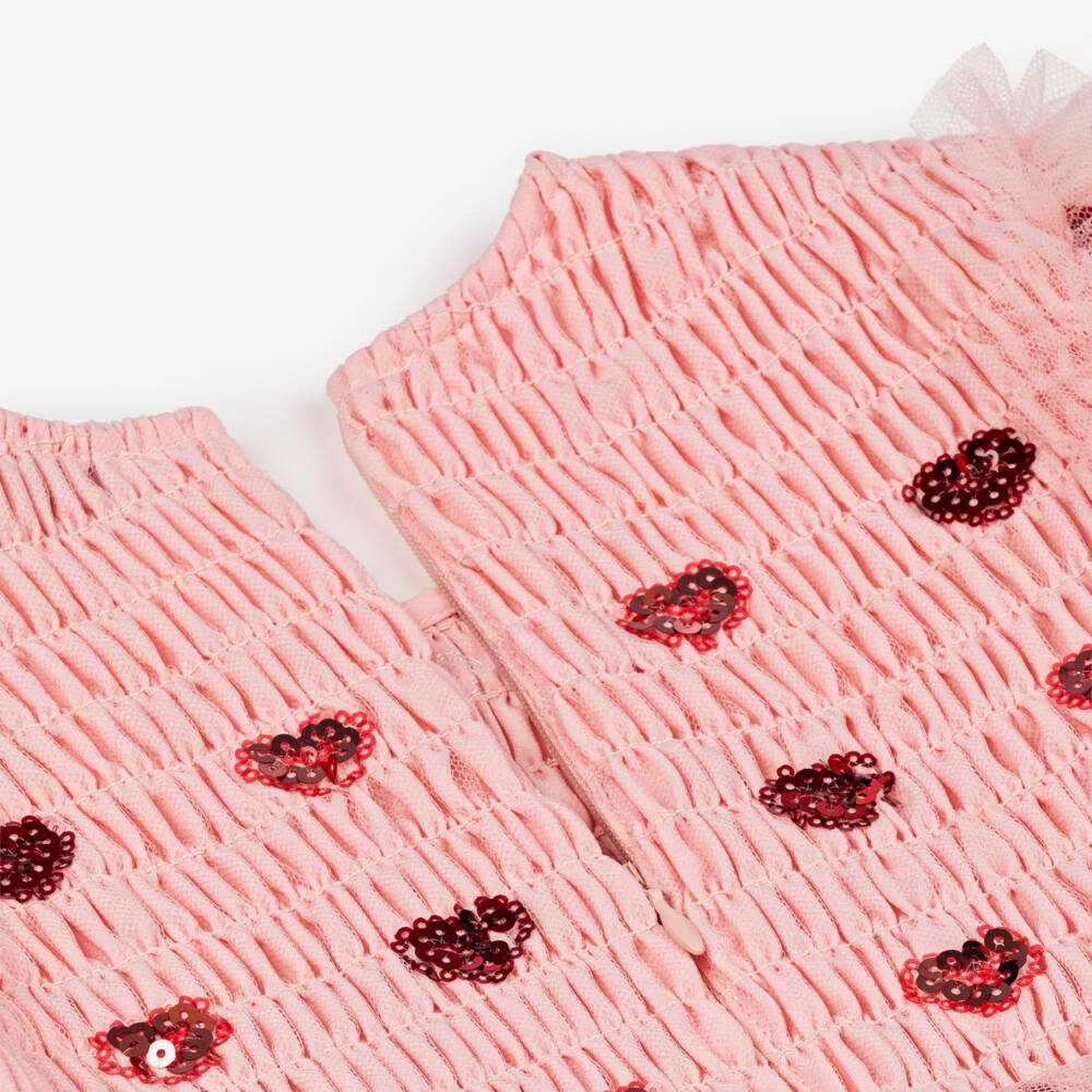 Self-Portrait-Girls Pink Heart Sequinned Tulle Dress | Childrensalon Outlet