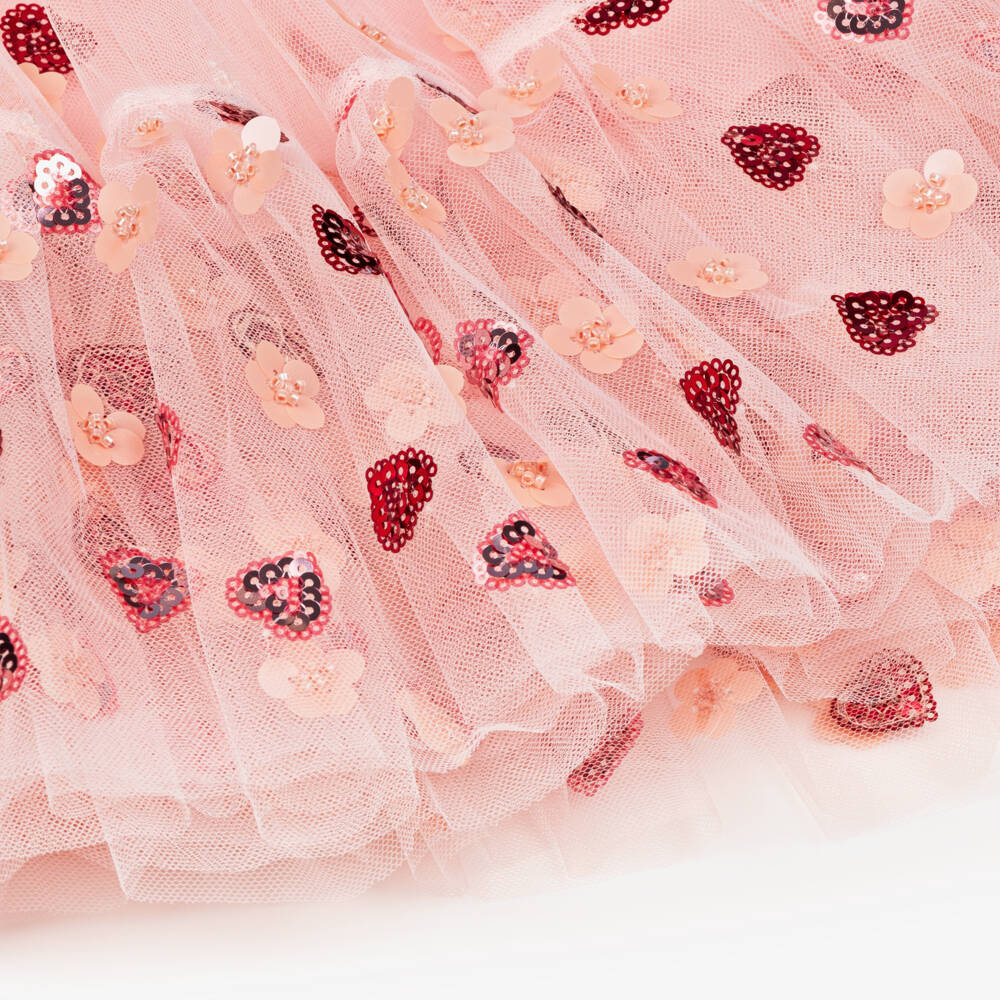 Self-Portrait-Girls Pink Heart Sequinned Tulle Dress | Childrensalon Outlet