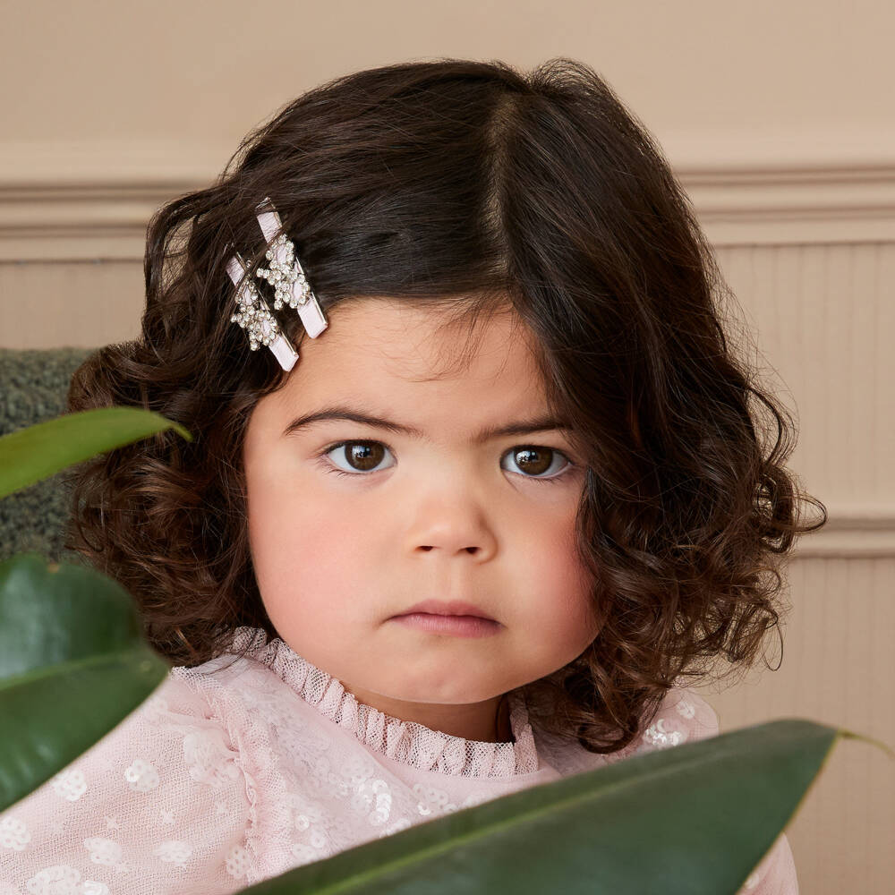 Self-Portrait-Girls Pink Ribbon and Diamanté Bow Hair Clips (4 Pack) | Childrensalon Outlet