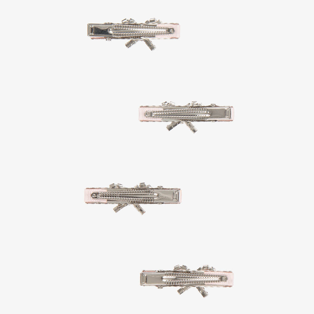 Self-Portrait-Girls Pink Ribbon and Diamanté Bow Hair Clips (4 Pack) | Childrensalon Outlet