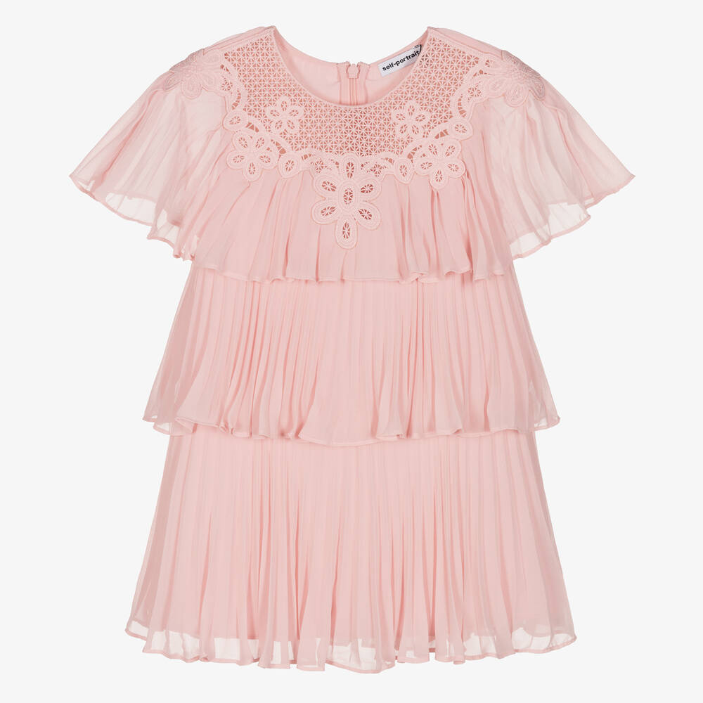 Self-Portrait-Girls Pink Tiered Chiffon Dress | Childrensalon Outlet