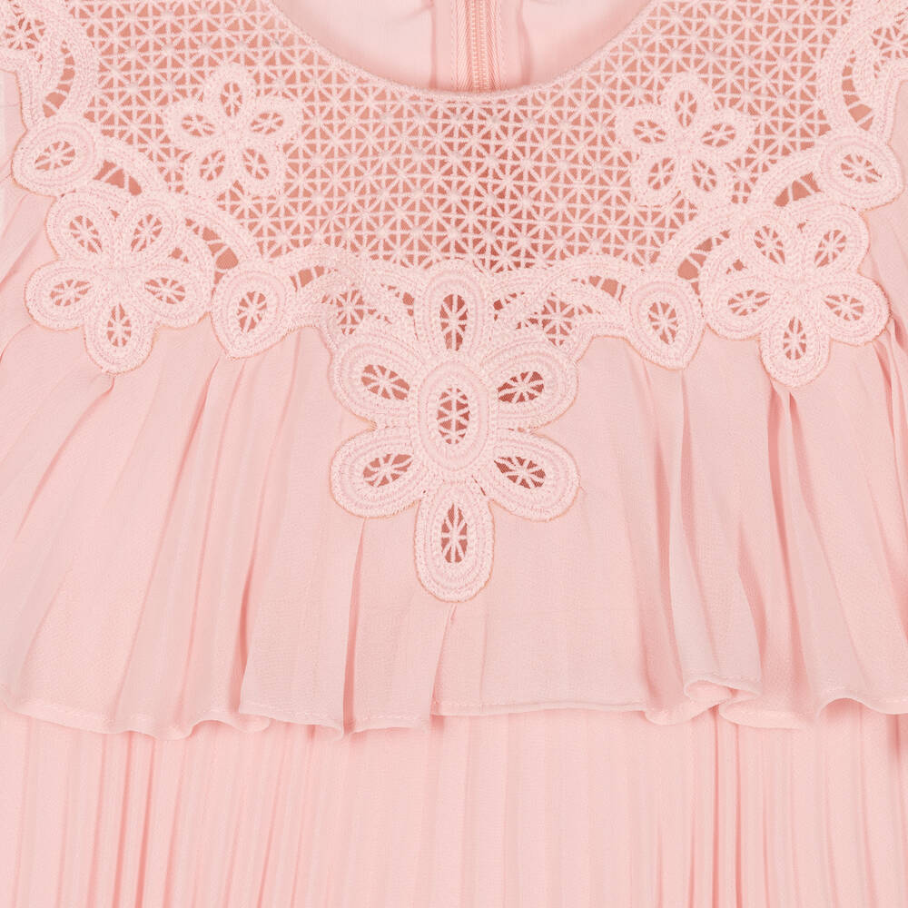 Self-Portrait-فستان شيفون ودانتيل بطبقات لون زهري | Childrensalon Outlet