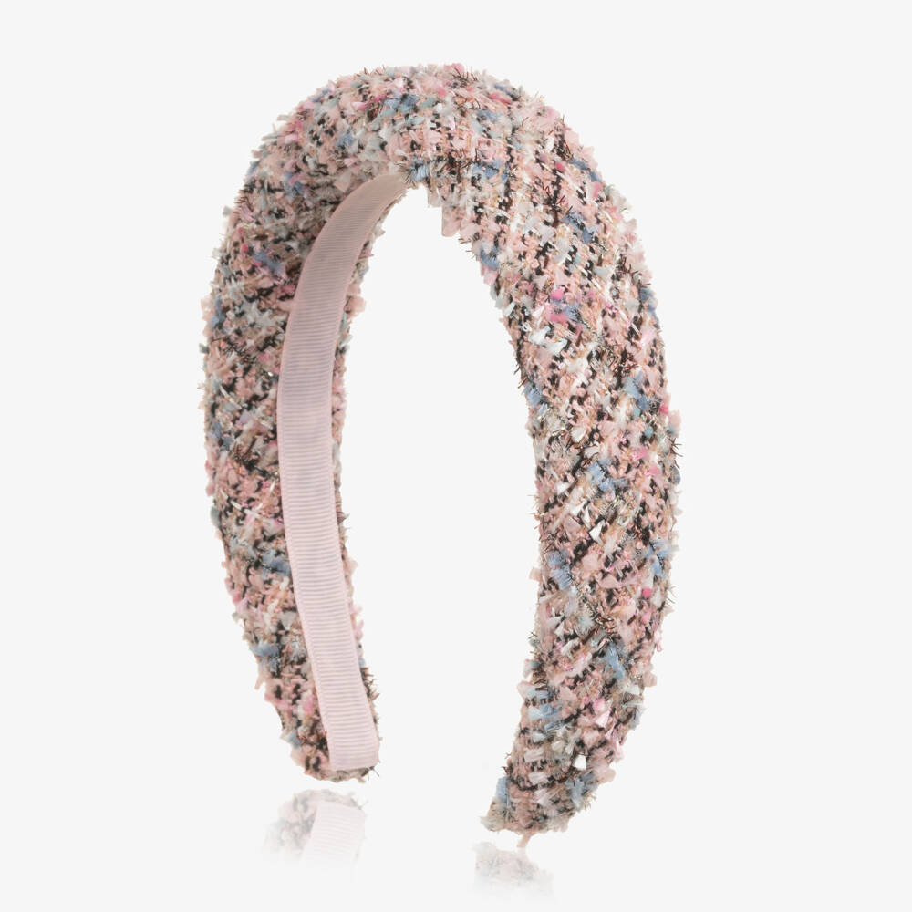 Self-Portrait-Girls Pink Tweed Padded Hairband | Childrensalon Outlet