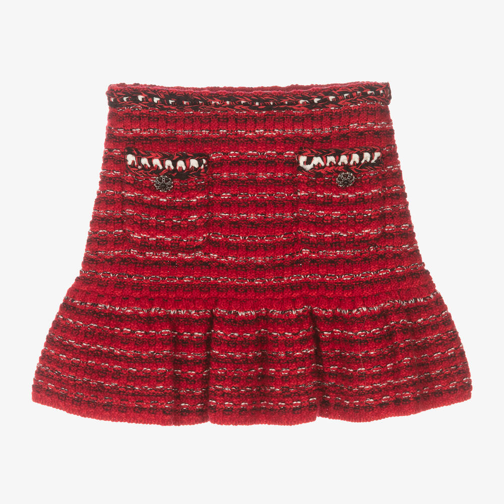 Self-Portrait - Girls Red & Black Melange Knit Skirt | Childrensalon
