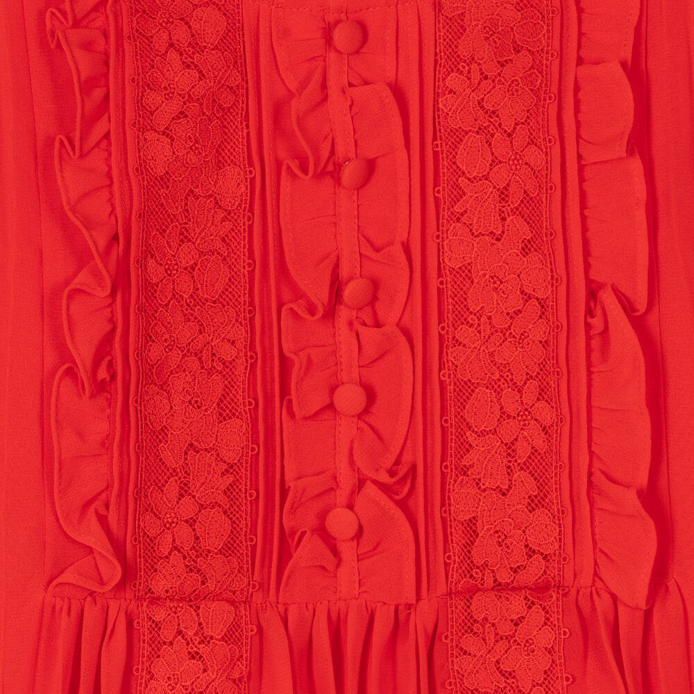 Self-Portrait-فستان شيفون ودانتيل لون أحمر | Childrensalon Outlet