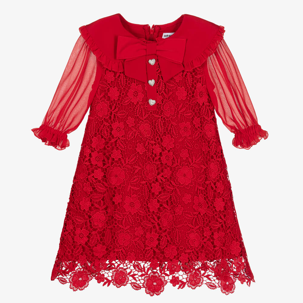 Self-Portrait - Rotes Chiffon-Spitzenkleid (M) | Childrensalon