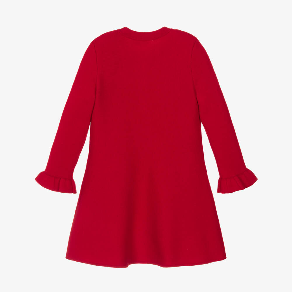 Self-Portrait-Girls Red Knitted Dress with Ivory Satin Flowers | Childrensalon Outlet