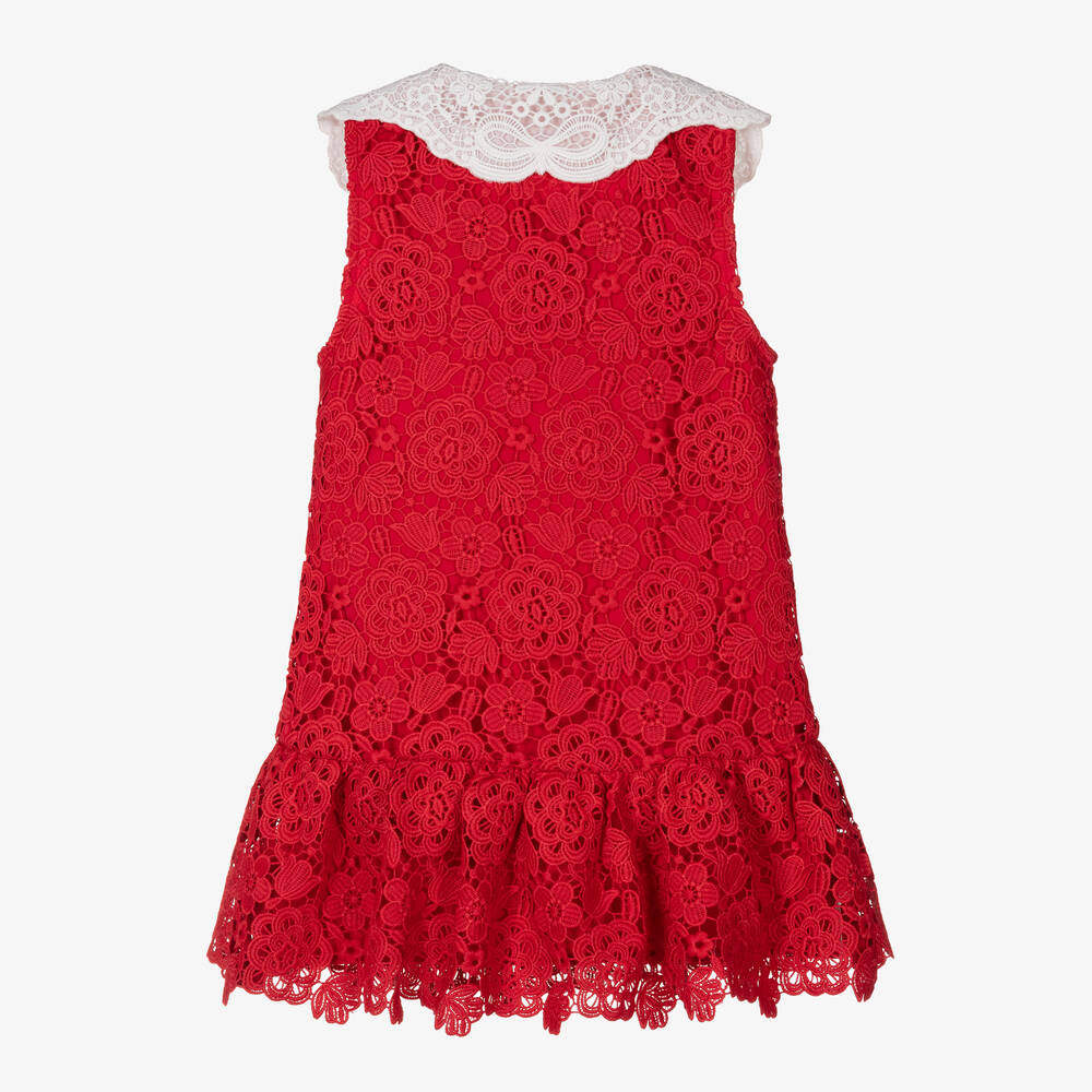 Self-Portrait-Girls Red Lace Collar Dress | Childrensalon Outlet