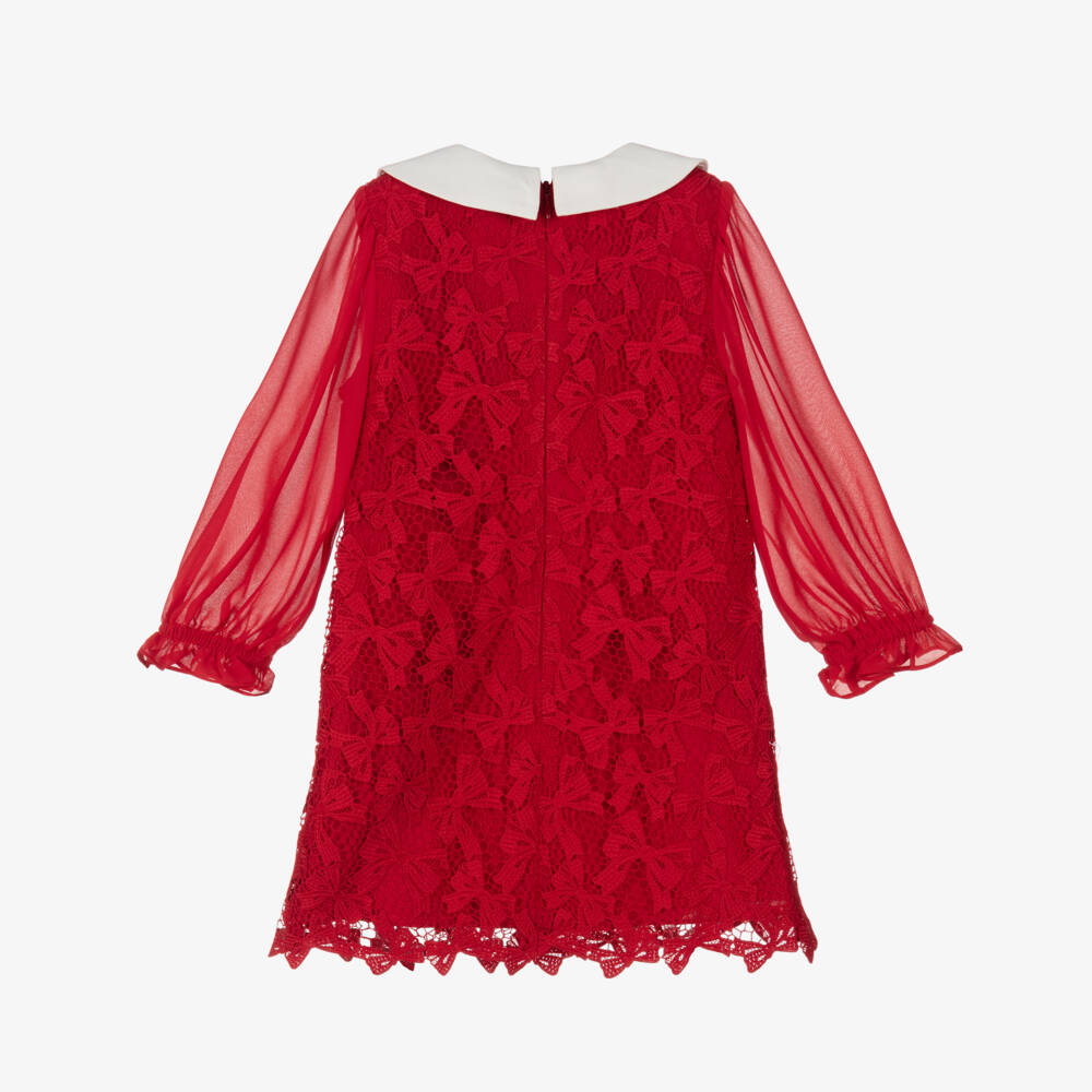 Self-Portrait-Girls Ruby Lace Bow Dress | Childrensalon Outlet