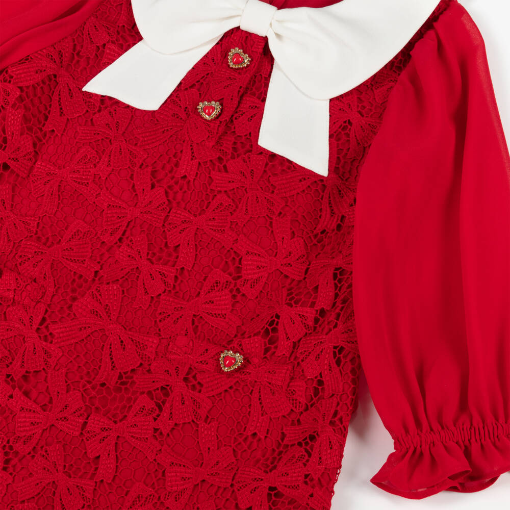 Self-Portrait-Girls Ruby Lace Bow Dress | Childrensalon Outlet