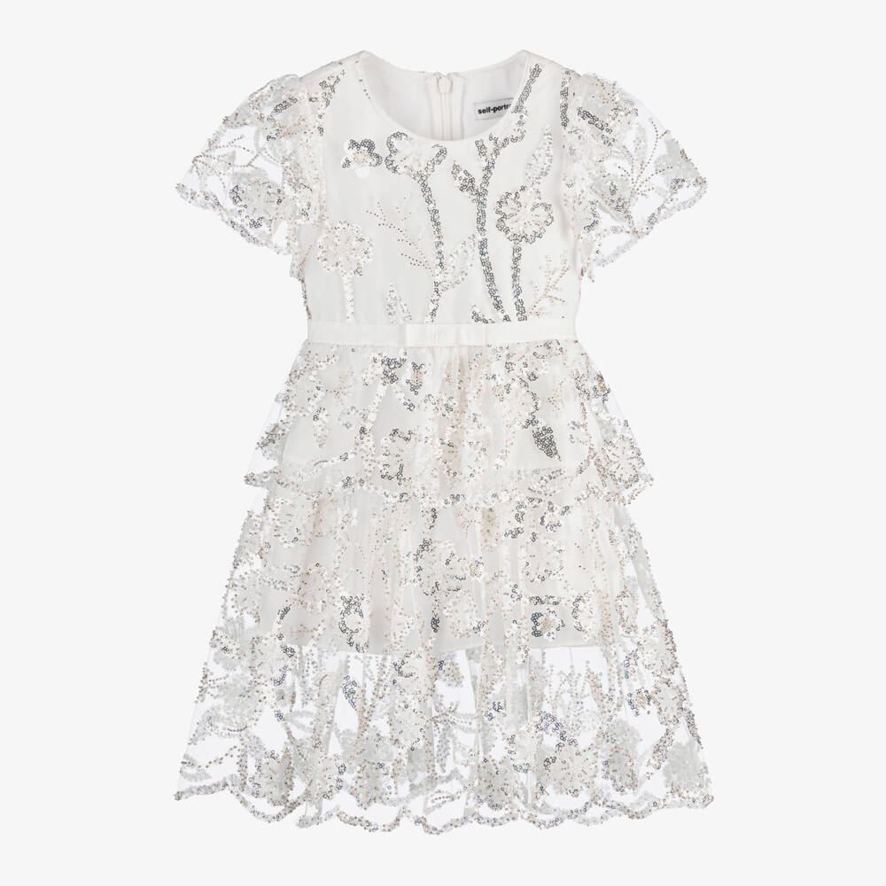 Self-Portrait-Girls Silver-Embellished Tulle Dress | Childrensalon Outlet