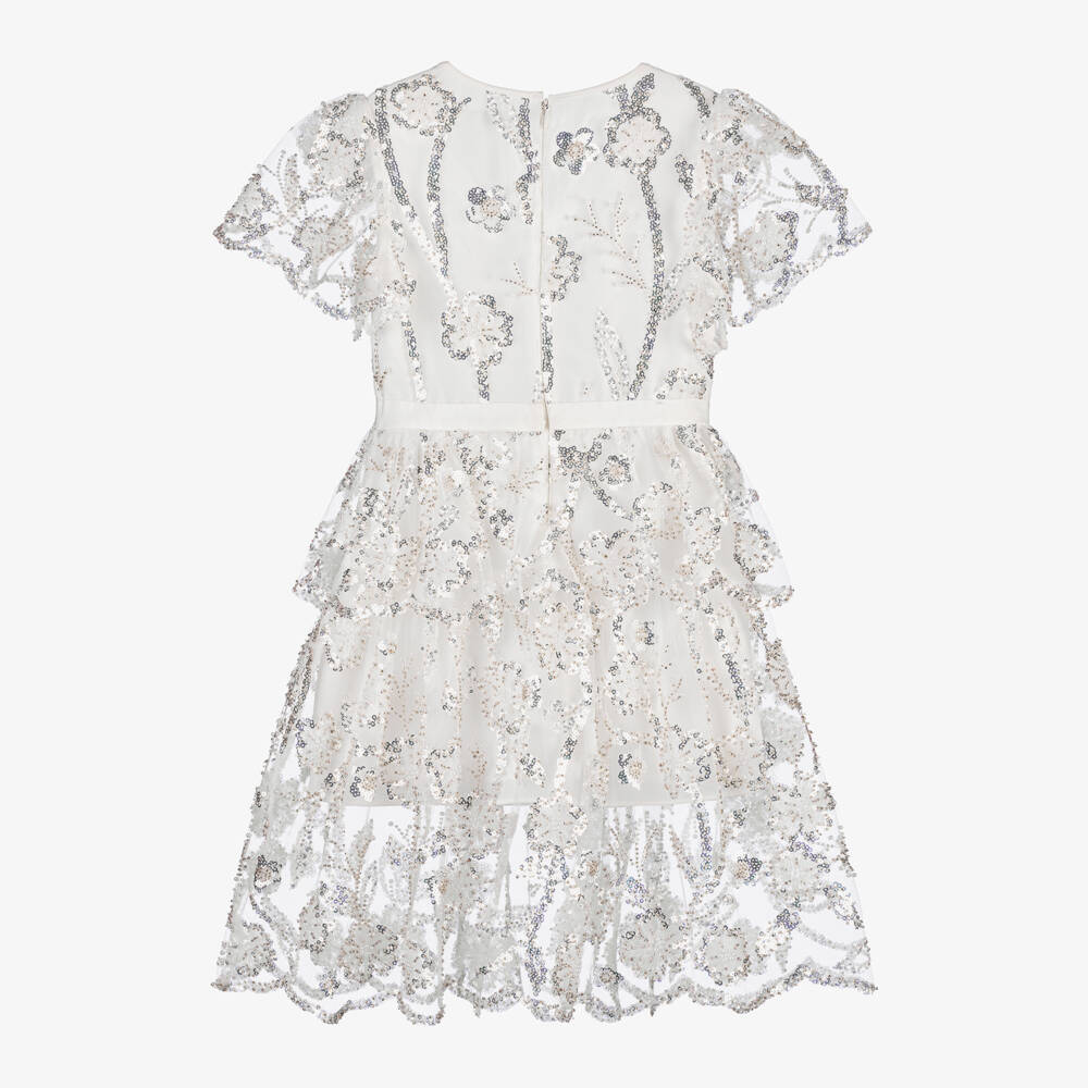 Self-Portrait-Girls Silver-Embellished Tulle Dress | Childrensalon Outlet