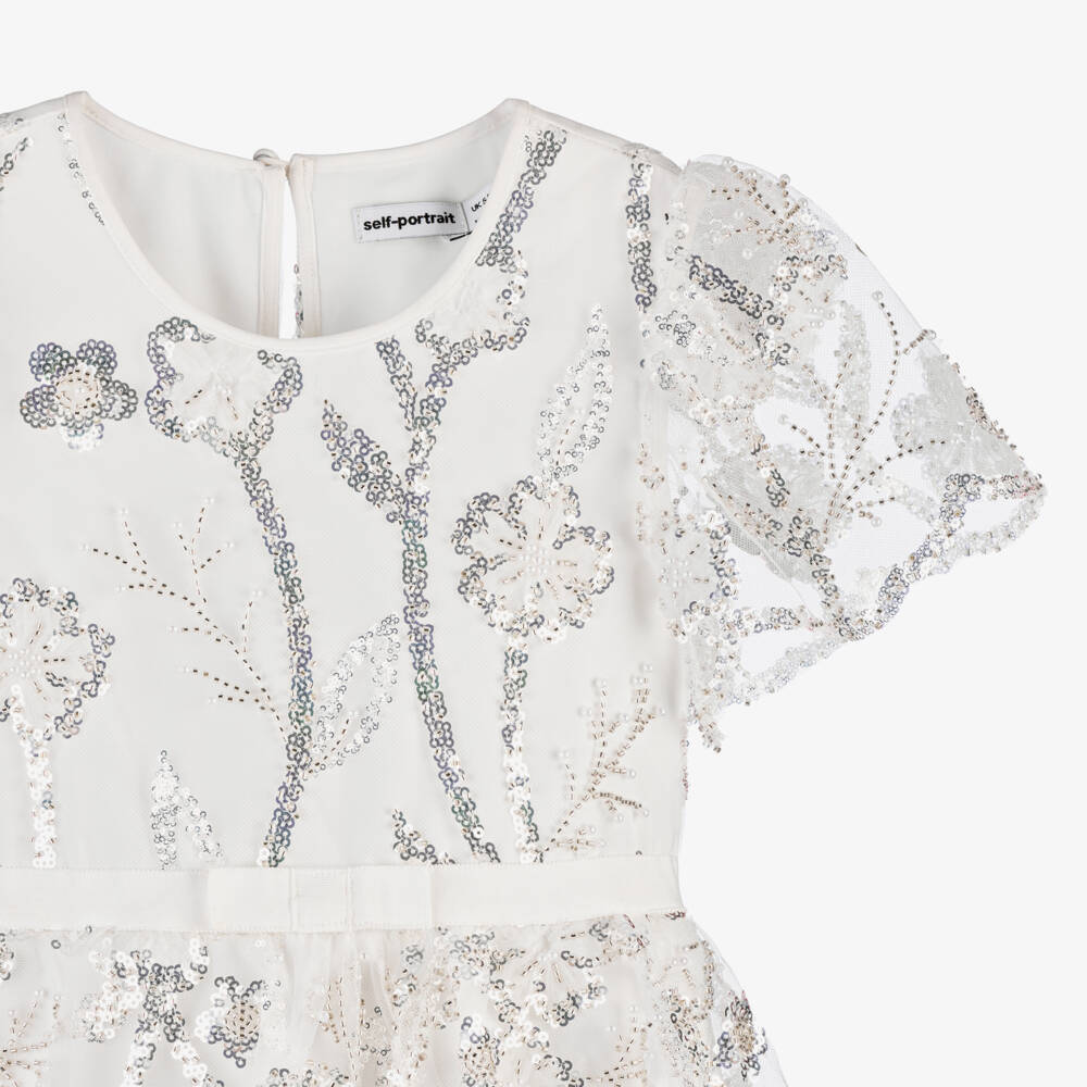 Self-Portrait-Girls Silver-Embellished Tulle Dress | Childrensalon Outlet