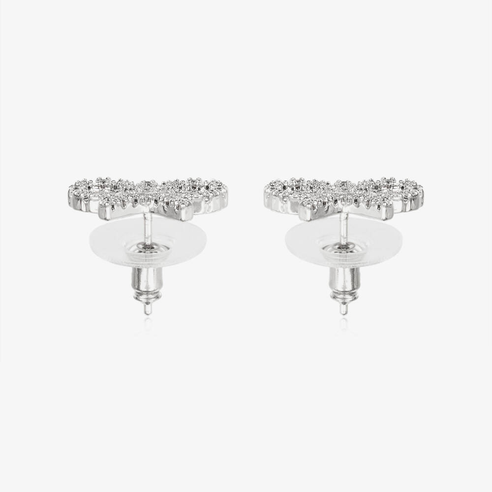 Self-Portrait-Girls Silver Micro Crystal Bow Earrings (1cm) | Childrensalon Outlet