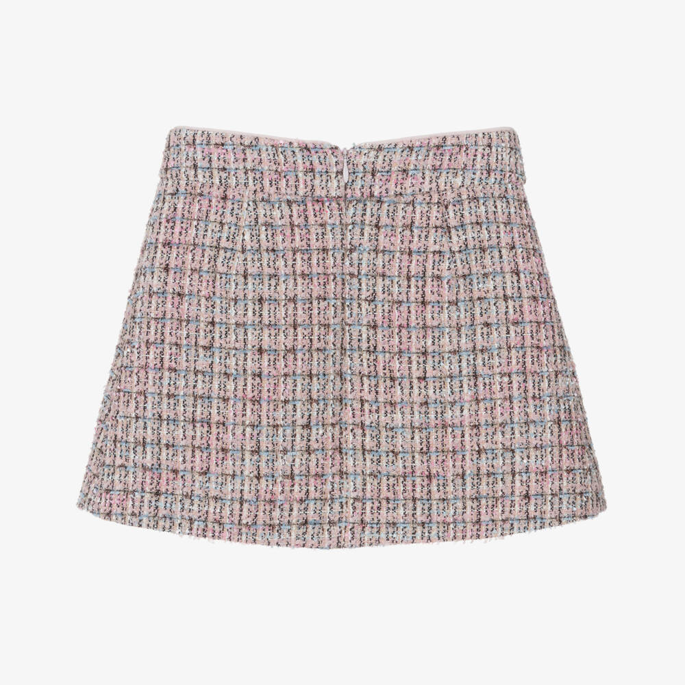 Self-Portrait-Girls Sparkly Pink Pleated Tweed Skirt | Childrensalon Outlet
