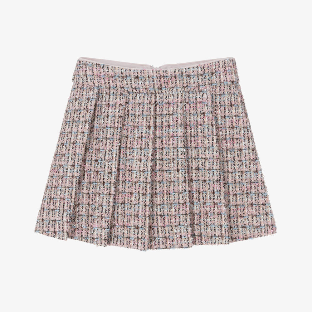 Self-Portrait-Girls Sparkly Pink Pleated Tweed Skirt | Childrensalon Outlet