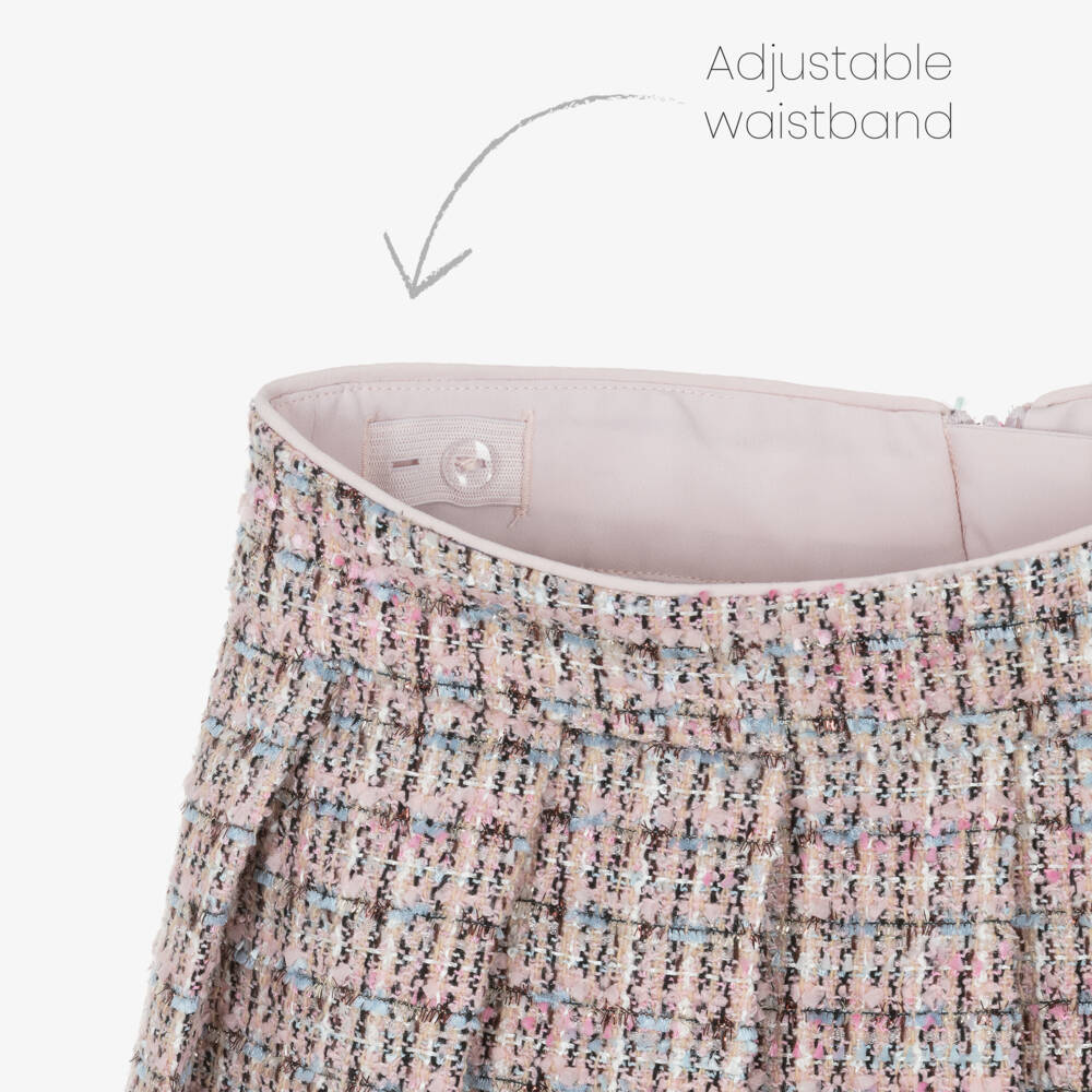 Self-Portrait-Girls Sparkly Pink Pleated Tweed Skirt | Childrensalon Outlet