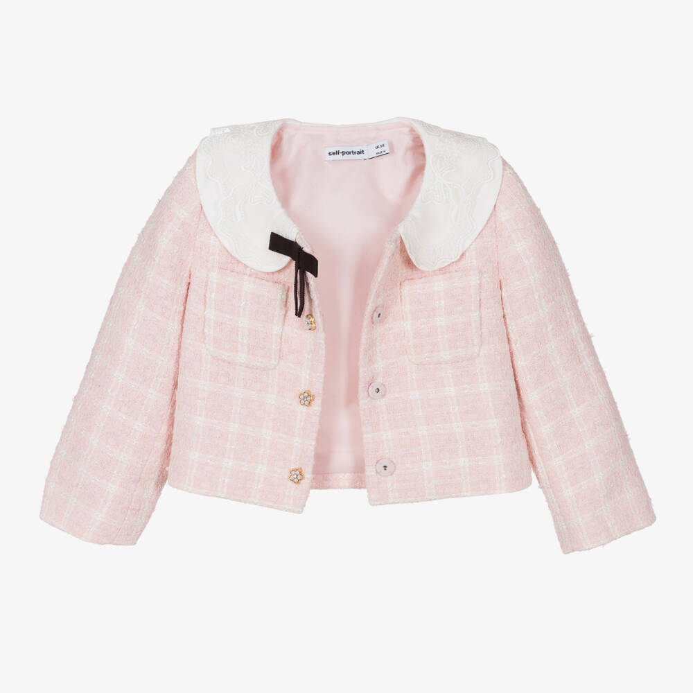 Self-Portrait-Girls Tweed Pink Jacket | Childrensalon Outlet