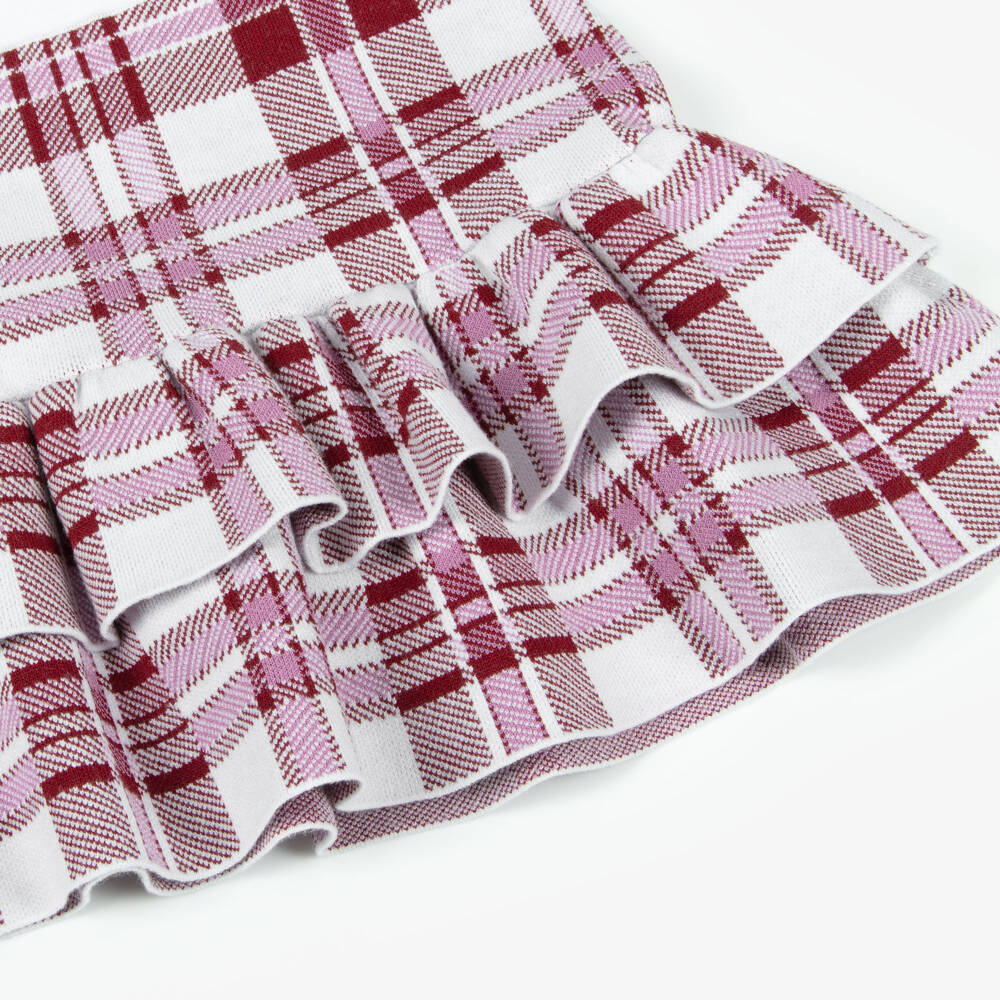 Self-Portrait-Girls White & Burgundy Red Tartan Ruffle Skirt | Childrensalon Outlet