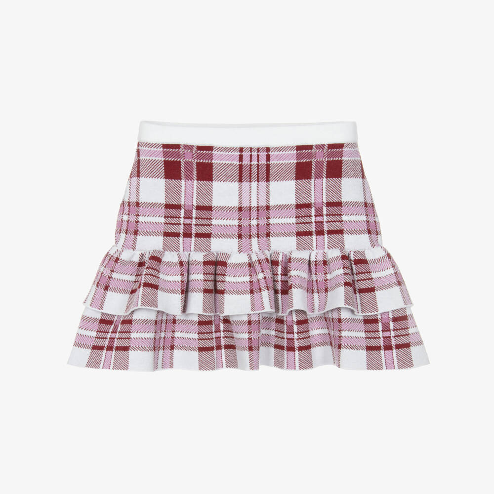 Self-Portrait-Girls White & Burgundy Red Tartan Ruffle Skirt | Childrensalon Outlet