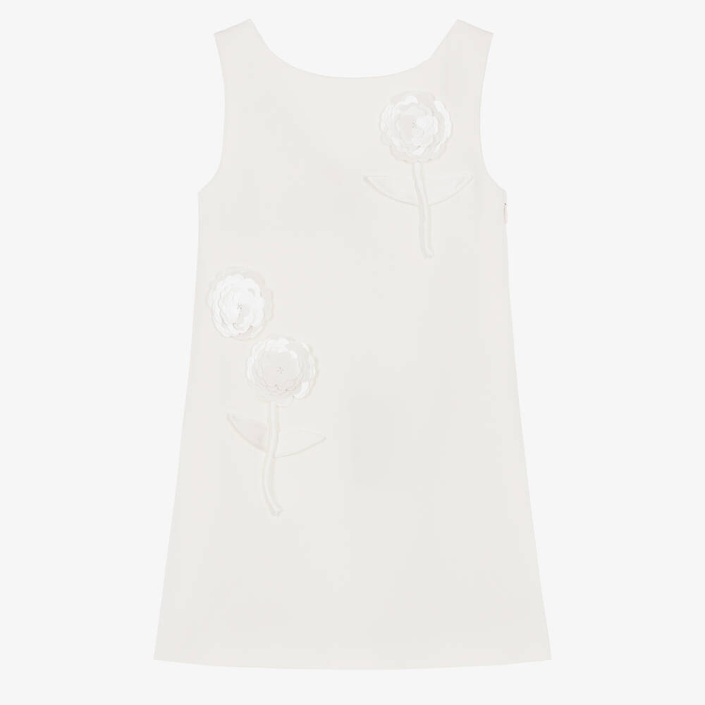 Self-Portrait-Girls White Crêpe Dress with Sequin & Satin Bow Detail | Childrensalon Outlet