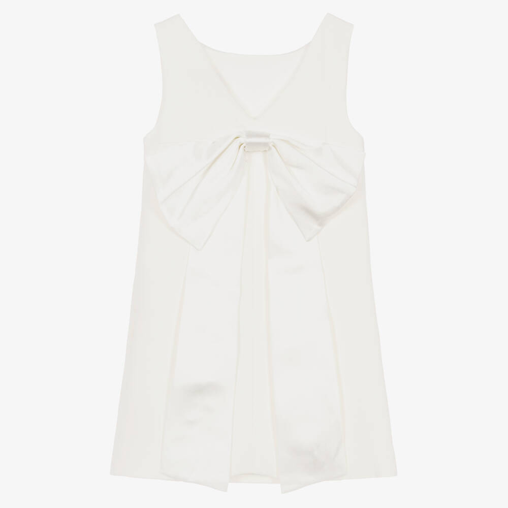 Self-Portrait-Girls White Crêpe Dress with Sequin & Satin Bow Detail | Childrensalon Outlet