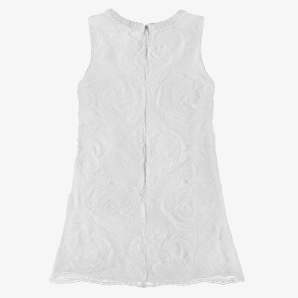 Self-Portrait-Girls White Flower Lace Dress with Pearl Neckline | Childrensalon Outlet