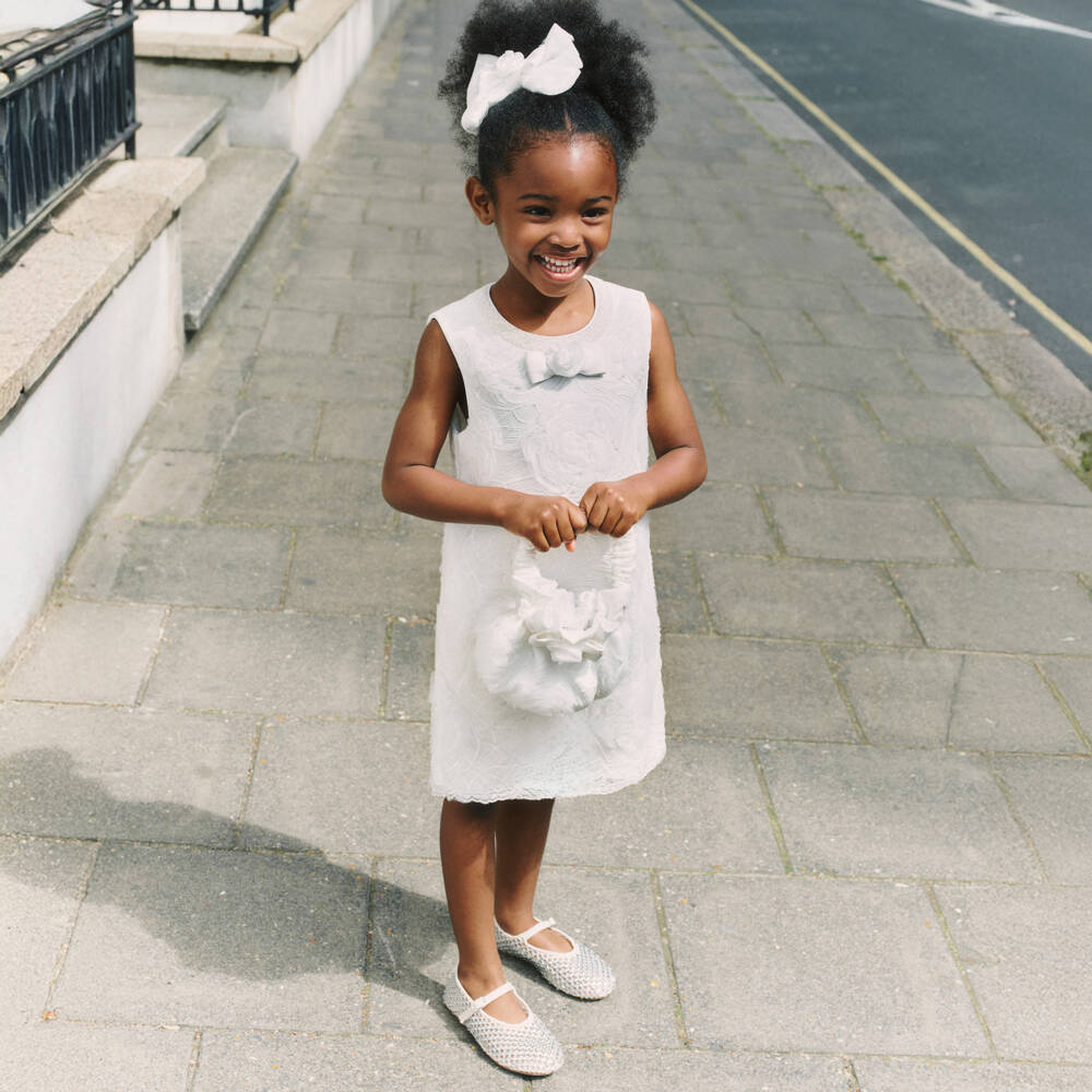 Self-Portrait-Girls White Flower Lace Dress with Pearl Neckline | Childrensalon Outlet