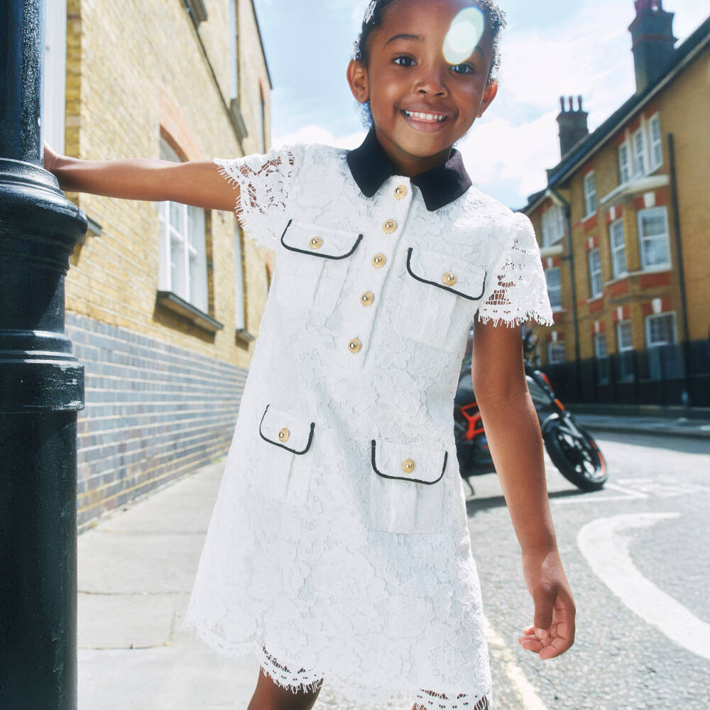 Self-Portrait-Girls White Guipure Lace Dress | Childrensalon Outlet