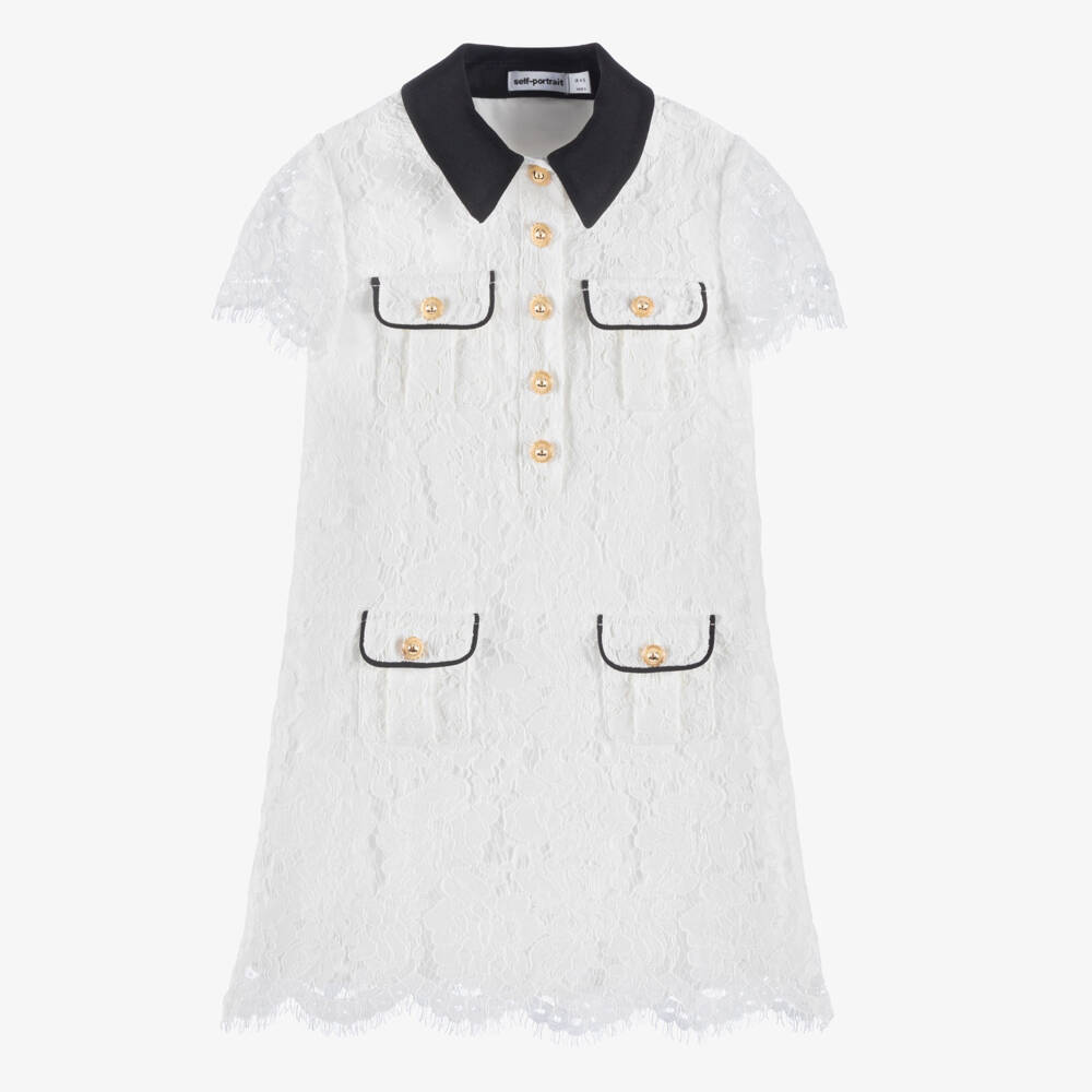 Self-Portrait-Girls White Guipure Lace Dress | Childrensalon Outlet