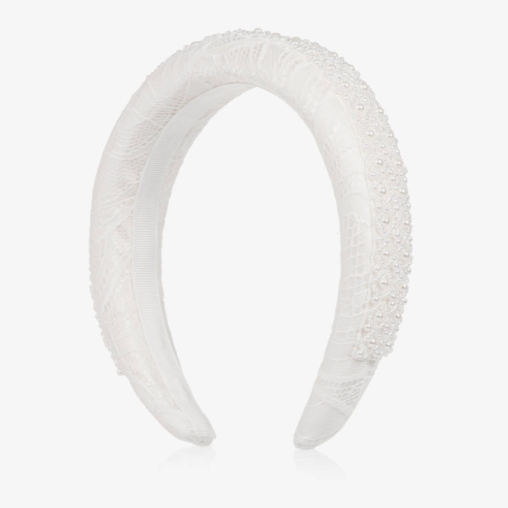 Self-Portrait-Girls White Lace & Pearl Hairband | Childrensalon Outlet