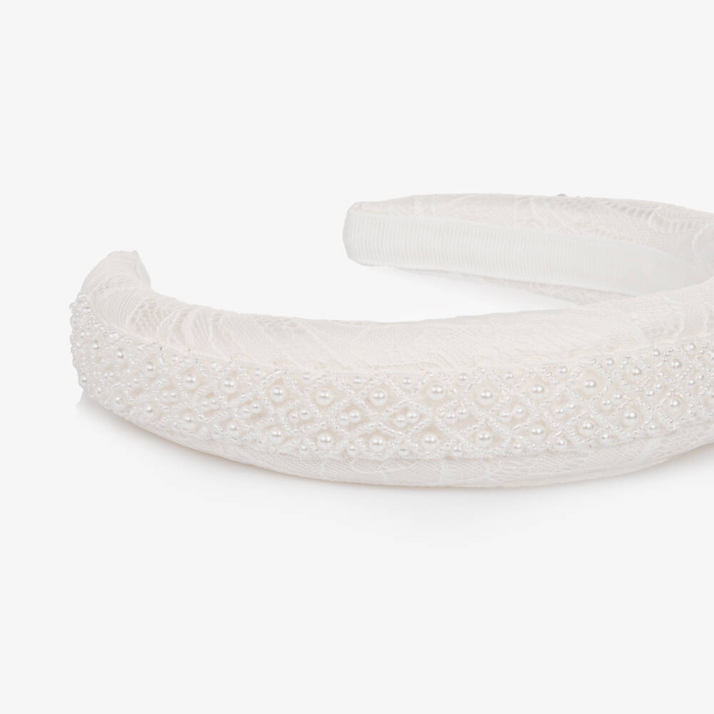 Self-Portrait-Girls White Lace & Pearl Hairband | Childrensalon Outlet